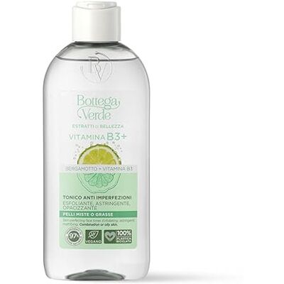 Bottega Verde Schoonheidsextracten Vitamine B3+ -Gezichtstonicum tegen onvolkomenheden Bergamot Vitamine B3 Exfoliërend, samentrekkend, matterend Gemengde of vette huid Bottega Verde Schoonheidsextracten Vitamine B3+ -Gezichtstonicum tegen onvolkomenheden Bergamot Vitamine B3 Exfoliërend, samentrekkend, matterend Gemengde of vette huid