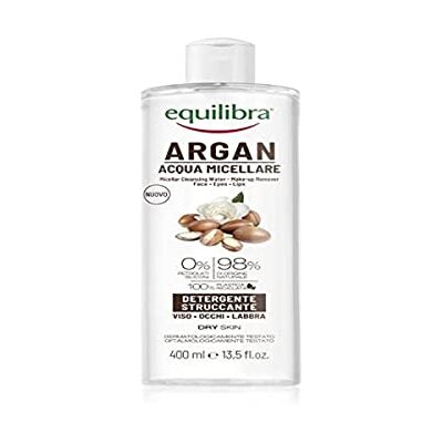 Equilibra Viso, argan miclair water, ontharing en ogen op basis van hyaluronzuur en tensioactieve plantaardige oorsprong, reiniging en structuur, voorzichtig 400 ml Equilibra Viso, argan miclair water, ontharing en ogen op basis van hyaluronzuur en tensioactieve plantaardige oorsprong, reiniging en structuur, voorzichtig 400 ml