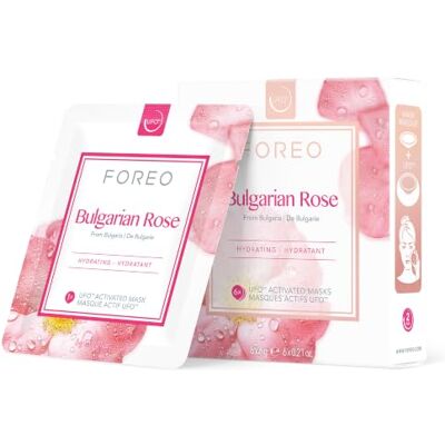 FOREO UFO Actief masker met Bulgaarse roos voor droge huid, 3 stuks, regenererend en rustgevend, rozenzaad- en jojoba-olie uit Bulgarije, curelty-free, compatibel met UFO 2 en UFO FOREO UFO Actief masker met Bulgaarse roos voor droge huid, 3 stuks, regenererend en rustgevend, rozenzaad- en jojoba-olie uit Bulgarije, curelty-free, compatibel met UFO 2 en UFO
