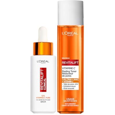 L'Oreal Paris L'Oréal Paris Routine Eclat Serum Vitamine C Lichtgevende Tint 30 ml + Peeling Toner Porieverkleiner, Vitamine C, 180 ml L'Oreal Paris L'Oréal Paris Routine Eclat Serum Vitamine C Lichtgevende Tint 30 ml + Peeling Toner Porieverkleiner, Vitamine C, 180 ml