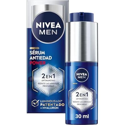 NIVEA MEN POWER 2-in-1 anti-aging serum tegen vlekken en rimpels (1 x 30 ml), hydraterend gezichtsserum met Luminous 630 voor mannen, anti-vlek serum met hyaluronzuur NIVEA MEN POWER 2-in-1 anti-aging serum tegen vlekken en rimpels (1 x 30 ml), hydraterend gezichtsserum met Luminous 630 voor mannen, anti-vlek serum met hyaluronzuur