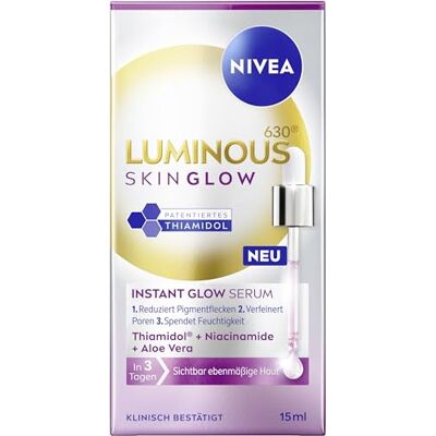 NIVEA LUMINOUS630 Skin Glow Instant Glow Licht en zeer effectief gezichtsserum voor een stralende en gelijkmatige huid, gezichtsverzorging met thiamidol, niacinamide en aloë vera (15 ml) NIVEA LUMINOUS630 Skin Glow Instant Glow Licht en zeer effectief gezichtsserum voor een stralende en gelijkmatige huid, gezichtsverzorging met thiamidol, niacinamide en aloë vera (15 ml)