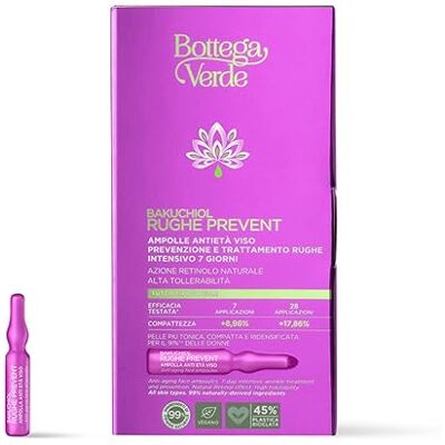 Bottega Verde Bakuchiol Prevent Rimpels Anti-aging ampullen voor het gezicht Preventie en behandeling van intensieve rimpels 7 dagen Natuurlijke retinol werking alle huidtypes Bottega Verde Bakuchiol Prevent Rimpels Anti-aging ampullen voor het gezicht Preventie en behandeling van intensieve rimpels 7 dagen Natuurlijke retinol werking alle huidtypes