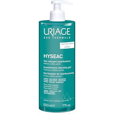 Uriage Hyseac Reinigingsgel tegen imperfecties voor gezicht en rug, reinigt zacht en reinigt, verwijdert overtollig talg, voor vette huid met acne, zonder zeep, fysiologische pH-waarde, 500 ml Uriage Hyseac Reinigingsgel tegen imperfecties voor gezicht en rug, reinigt zacht en reinigt, verwijdert overtollig talg, voor vette huid met acne, zonder zeep, fysiologische pH-waarde, 500 ml