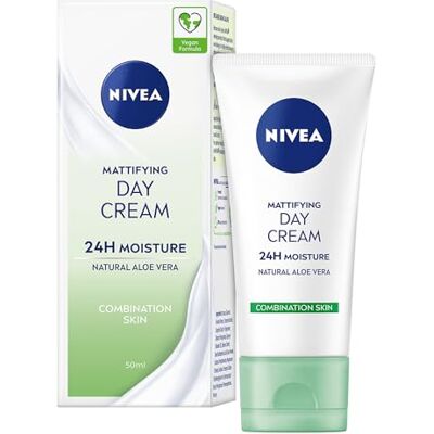 NIVEA Matterende dagcrème met aloë vera 24H hydraterende dagcrème, gemengd en vettig, 50 ml NIVEA Matterende dagcrème met aloë vera 24H hydraterende dagcrème, gemengd en vettig, 50 ml