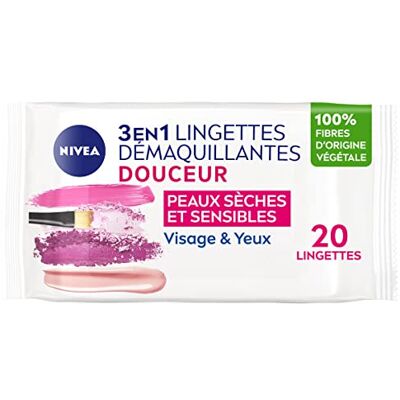 NIVEA Make-up reinigingsdoekjes, zacht, droge en gevoelige huid, 100% plantaardige vezels (6 x 20 stuks), make-up remover voor gezicht, ogen en lippen, 3-in-1 reinigingsdoekjes, 120 stuks NIVEA Make-up reinigingsdoekjes, zacht, droge en gevoelige huid, 100% plantaardige vezels (6 x 20 stuks), make-up remover voor gezicht, ogen en lippen, 3-in-1 reinigingsdoekjes, 120 stuks