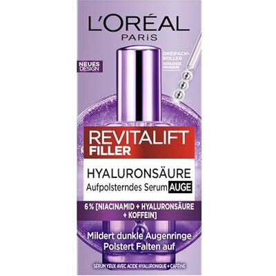 L'Oreal Paris L'Oréal Paris Oogserum voor vrouwen: zorgt voor een voller ooggebied en minder donkere kringen met 2,5% hyaluronzuur + cafeïne, Revitalift Filler, 1 x 20 ml L'Oreal Paris L'Oréal Paris Oogserum voor vrouwen: zorgt voor een voller ooggebied en minder donkere kringen met 2,5% hyaluronzuur + cafeïne, Revitalift Filler, 1 x 20 ml