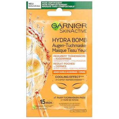 Garnier hydraterend oogmasker tegen donkere kringen, vermindering van traanzakjes, veganistische formule met sinaasappelextract en hyaluronzuur, hydrabom, 6g Garnier hydraterend oogmasker tegen donkere kringen, vermindering van traanzakjes, veganistische formule met sinaasappelextract en hyaluronzuur, hydrabom, 6g