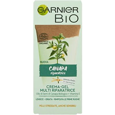 Garnier Biologische gezichtscrème, crèmegel, multi-reparatie, biologische hennepolie en vitamine E, voor gevlochten borstelharen, ook gevoelige en prime rodes, 50 ml, 1 stuk Garnier Biologische gezichtscrème, crèmegel, multi-reparatie, biologische hennepolie en vitamine E, voor gevlochten borstelharen, ook gevoelige en prime rodes, 50 ml, 1 stuk