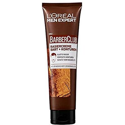 L'Oreal Paris Men Expert L'Oréal Men Expert Barber Club scheercrème voor baardcontouren, doorzichtige textuur voor een nauwe en nauwkeurige scheerbeurt dankzij goede zichtbaarheid, cederhoutolie (1 x 150 ml) L'Oreal Paris Men Expert L'Oréal Men Expert Barber Club scheercrème voor baardcontouren, doorzichtige textuur voor een nauwe en nauwkeurige scheerbeurt dankzij goede zichtbaarheid, cederhoutolie (1 x 150 ml)