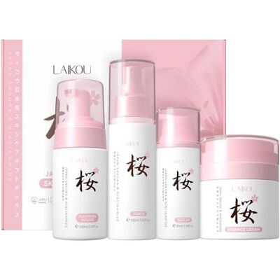 LAIKOU Japan Sakura Niacinamide Skincare Set, 4-delig, hydratatie en glans, gezichtsreiniger, vochtinbrengende tonic, serum, etherische crème, geschikt voor alle huidtypes LAIKOU Japan Sakura Niacinamide Skincare Set, 4-delig, hydratatie en glans, gezichtsreiniger, vochtinbrengende tonic, serum, etherische crème, geschikt voor alle huidtypes