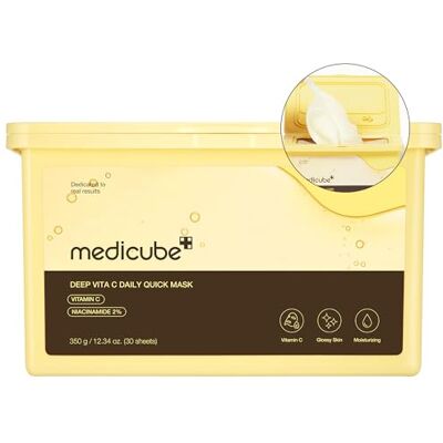 medicube Deep Vita C 30 stuks dagelijkse Koreaanse maskers met snelsluiting, drievoudig vitaminecomplex voor glans en vocht, veganistisch gecertificeerd medicube Deep Vita C 30 stuks dagelijkse Koreaanse maskers met snelsluiting, drievoudig vitaminecomplex voor glans en vocht, veganistisch gecertificeerd