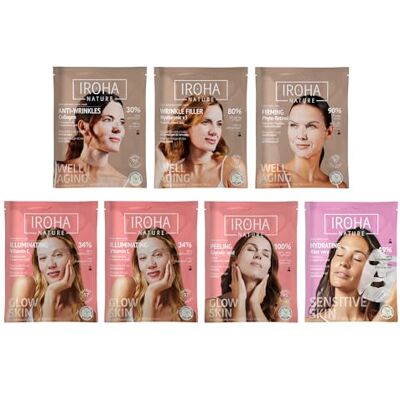 IROHA NATURE IROHA NATUUR Complete gezichtsverzorging pakket (7 maskers) Koreaanse cosmetica voor alle behoeften Vitamine C, collageen, retinol, HA, aloë, glycolzuur IROHA NATURE IROHA NATUUR Complete gezichtsverzorging pakket (7 maskers) Koreaanse cosmetica voor alle behoeften Vitamine C, collageen, retinol, HA, aloë, glycolzuur