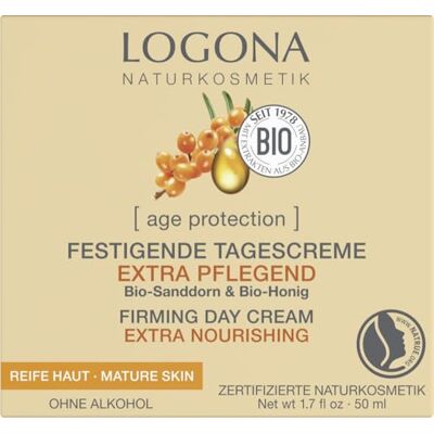 LOGONA Naturkosmetik Anti-aging gezichtscrème voor rijpe en zeer droge huid, extra voedende dagcrème met biologische duindoorn en biologische honing, verouderingsbescherming, 50 ml LOGONA Naturkosmetik Anti-aging gezichtscrème voor rijpe en zeer droge huid, extra voedende dagcrème met biologische duindoorn en biologische honing, verouderingsbescherming, 50 ml