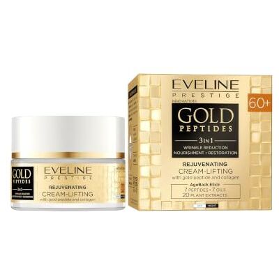 EVELINE COSMETICS Gold Peptides Verjongende Lifting Cream voor 60+ met gouden peptidencomplex en PhytoCellTec stamcellen anti-rimpel, verstevigende en hydraterende formule, 50 ml EVELINE COSMETICS Gold Peptides Verjongende Lifting Cream voor 60+ met gouden peptidencomplex en PhytoCellTec stamcellen anti-rimpel, verstevigende en hydraterende formule, 50 ml