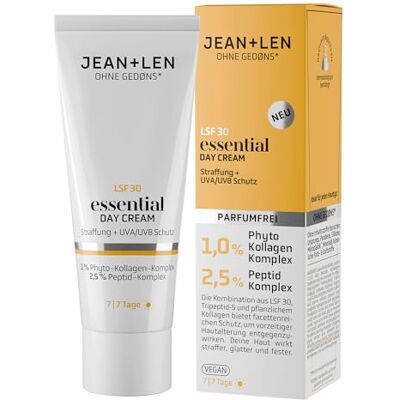 Jean & Len Essential Day Cream, ideaal voor alle huidtypes, optimaliseert de stevigheid van de huid, met SPF 30 en plantaardig collageen, veganistische en geurvrije dagcrème, 50 ml Jean & Len Essential Day Cream, ideaal voor alle huidtypes, optimaliseert de stevigheid van de huid, met SPF 30 en plantaardig collageen, veganistische en geurvrije dagcrème, 50 ml