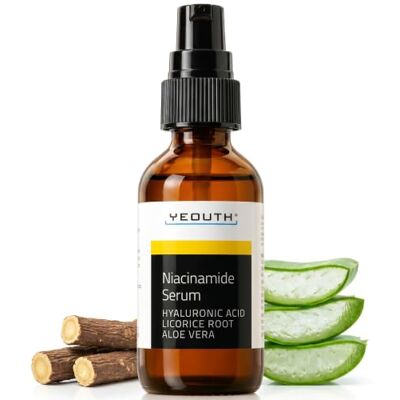 YEOUTH Niacinamide gezichtsserum 10%, vitamine B3-serum, hydraterend serum met hyaluronzuur, zoethoutwortel en aloë vera voor rimpels, donkere vlekken en YEOUTH Niacinamide gezichtsserum 10%, vitamine B3-serum, hydraterend serum met hyaluronzuur, zoethoutwortel en aloë vera voor rimpels, donkere vlekken en
