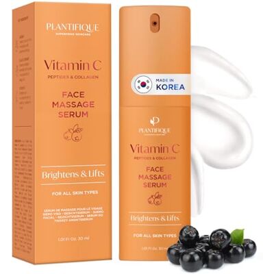 PLANTIFIQUE Gezichtsserum vitamine C, pure ontspannende massageolie, anti-vlek serum, collageen gezicht, verzorging voor heren en dames met hyaluronzuur, 30 ml PLANTIFIQUE Gezichtsserum vitamine C, pure ontspannende massageolie, anti-vlek serum, collageen gezicht, verzorging voor heren en dames met hyaluronzuur, 30 ml