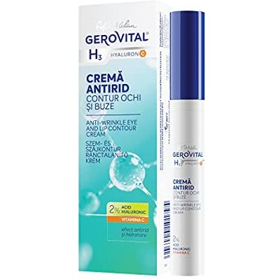 GEROVITAL Oog- en lippencrème met anti-rimpel, hydraterend en antioxiderend effect, bevat hyaluronzuur, vitamine C en E 15 ml, H3 Hyaluron C GEROVITAL Oog- en lippencrème met anti-rimpel, hydraterend en antioxiderend effect, bevat hyaluronzuur, vitamine C en E 15 ml, H3 Hyaluron C