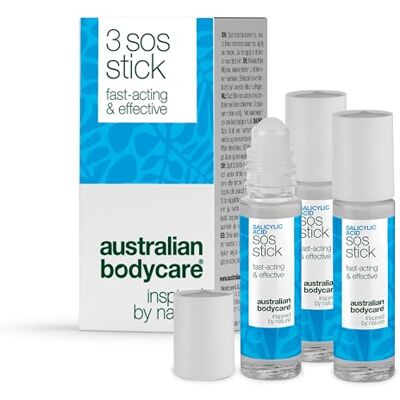 Australian Bodycare SOS-stick met salicylzuur voor puistjes, mee-eters, witte puistjes, onvolkomenheden, roodheid en verstopte poriën, snelle behandeling voor een schone huid met salicylzuur, 3 x 9 ml Australian Bodycare SOS-stick met salicylzuur voor puistjes, mee-eters, witte puistjes, onvolkomenheden, roodheid en verstopte poriën, snelle behandeling voor een schone huid met salicylzuur, 3 x 9 ml