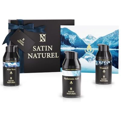 Satin Naturel Cadeauset voor heren, 3 x 30 ml, gezichtsreiniger, hydraterende gezichtscrème, oogcontourcrème, natuurlijke gezichtsverzorging voor Vaderdag Satin Naturel Cadeauset voor heren, 3 x 30 ml, gezichtsreiniger, hydraterende gezichtscrème, oogcontourcrème, natuurlijke gezichtsverzorging voor Vaderdag