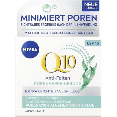 NIVEA Q10 Extra lichte anti-rimpel dagcrème met SPF 15, gezichtsverzorging voor gemengde huid met Q10, algenextract en aloë vera (50 ml) NIVEA Q10 Extra lichte anti-rimpel dagcrème met SPF 15, gezichtsverzorging voor gemengde huid met Q10, algenextract en aloë vera (50 ml)