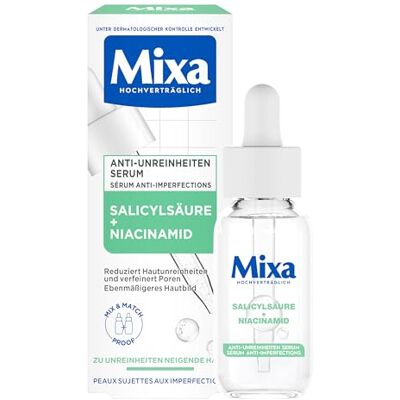 Mixa Anti-onzuiverheden serum voor de gevoelige en acne-gevoelige huid, met salicylzuur, squalaan en niacinamide, geschikt voor gezicht en hals, hypoallergeen, 30 ml Mixa Anti-onzuiverheden serum voor de gevoelige en acne-gevoelige huid, met salicylzuur, squalaan en niacinamide, geschikt voor gezicht en hals, hypoallergeen, 30 ml