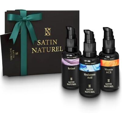 Satin Naturel Vitamin C Serum for Face with A & E + Hyaluronic Acid Serum + Retinol Serum Skincare Gift Box 3x30ml Face Serum Aloe Vera Based Vegan Gifts for Women Gifts for Her Skin Care Satin Naturel Vitamin C Serum for Face with A & E + Hyaluronic Acid Serum + Retinol Serum Skincare Gift Box 3x30ml Face Serum Aloe Vera Based Vegan Gifts for Women Gifts for Her Skin Care