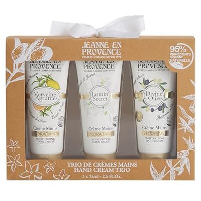 Jeanne En Provence Set – handcrèmes x 3 – citroenkruid – jasmijn Secret – Divine Olive – gemaakt in Frankrijk Jeanne En Provence Set – handcrèmes x 3 – citroenkruid – jasmijn Secret – Divine Olive – gemaakt in Frankrijk
