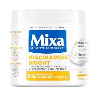 Mixa Vochtinbrengende crème tegen vlekken voor droge en doffe huid, 48 uur hydraterende huid, heldere en gelijkmatige teint, met 9% niacinamide, vitamine C en sheaboter, niacinamide Bright Mixa Vochtinbrengende crème tegen vlekken voor droge en doffe huid, 48 uur hydraterende huid, heldere en gelijkmatige teint, met 9% niacinamide, vitamine C en sheaboter, niacinamide Bright