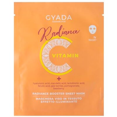 GYADA COSMETICS , Radiance Booster Sheet Mask, gezichtsmasker van verlichtende stof, voert antioxiderende werking uit, tegen tekenen van leeftijd en expressie, op basis van vitamine C, 15 ml GYADA COSMETICS , Radiance Booster Sheet Mask, gezichtsmasker van verlichtende stof, voert antioxiderende werking uit, tegen tekenen van leeftijd en expressie, op basis van vitamine C, 15 ml