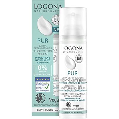 LOGONA Naturkosmetik Natuurlijk hyaluronserum voor het gezicht, kalmeert de gevoelige huid en hydrateert intensief, hydraterend serum met probiotica en hyaluron, gecertificeerde natuurlijke cosmetica van LOGONA PUR, LOGONA Naturkosmetik Natuurlijk hyaluronserum voor het gezicht, kalmeert de gevoelige huid en hydrateert intensief, hydraterend serum met probiotica en hyaluron, gecertificeerde natuurlijke cosmetica van LOGONA PUR,