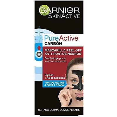Garnier Skin Active PureActive Peel Off Black Masker met houtskool en salicylzuur tegen mee-eters, puistjes en neusporiën, 50 ml Garnier Skin Active PureActive Peel Off Black Masker met houtskool en salicylzuur tegen mee-eters, puistjes en neusporiën, 50 ml