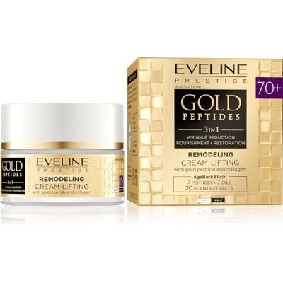 EVELINE COSMETICS Gold Peptides Luxus Lifting 70+ Anti-rimpel, verstevigende en hydraterende gezichtscrème voor rijpe huid, 50 ml EVELINE COSMETICS Gold Peptides Luxus Lifting 70+ Anti-rimpel, verstevigende en hydraterende gezichtscrème voor rijpe huid, 50 ml
