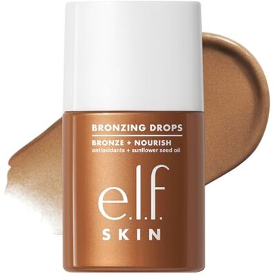 e.l.f. SKIN bruiningsdruppels: Vloeibare bronzer voor gezicht en huid voor een onmiddellijk goed effect, verrijkt met vitamine E, veganistisch en dierproefvrij gecertificeerd, pure gouden tint. e.l.f. SKIN bruiningsdruppels: Vloeibare bronzer voor gezicht en huid voor een onmiddellijk goed effect, verrijkt met vitamine E, veganistisch en dierproefvrij gecertificeerd, pure gouden tint.