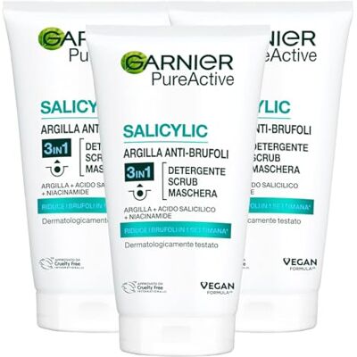 Garnier Skin Active 3-in-1 reinigingsmiddelen + peeling + anti-puistmasker (3 x 150 ml) Garnier Skin Active 3-in-1 reinigingsmiddelen + peeling + anti-puistmasker (3 x 150 ml)