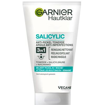 Garnier 3-in-1 gezichtsreiniger voor onzuivere huid, reiniging, peeling en masker, met salicylzuur en klei, per stuk verpakt (1 x 150 ml) Garnier 3-in-1 gezichtsreiniger voor onzuivere huid, reiniging, peeling en masker, met salicylzuur en klei, per stuk verpakt (1 x 150 ml)