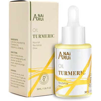 ANAI RUI ANAiRUi Kurkuma-olie voor gezicht, hals en ogen, anti-aging verzorging voor gezicht, hals en ogen, natuurlijke gezichtsolie ter vermindering van sproeten en voedt (30 ml) ANAI RUI ANAiRUi Kurkuma-olie voor gezicht, hals en ogen, anti-aging verzorging voor gezicht, hals en ogen, natuurlijke gezichtsolie ter vermindering van sproeten en voedt (30 ml)