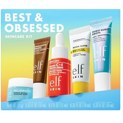e.l.f. SKIN Best & Obsessed Gezichtsverzorgingsset met reisformaat, zonnebrandcrème en highlighter serums voor een stralende teint. Veganistische en dierproefvrije gecertificeerde producten e.l.f. SKIN Best & Obsessed Gezichtsverzorgingsset met reisformaat, zonnebrandcrème en highlighter serums voor een stralende teint. Veganistische en dierproefvrije gecertificeerde producten