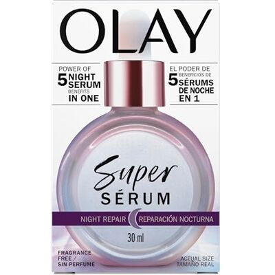 Olay Super Night Repair Serum, hydraterend, 5 voordelen in 1, 30 ml, met provitamine B5, nacinamide, melkzuur, glycerine en peptiden Olay Super Night Repair Serum, hydraterend, 5 voordelen in 1, 30 ml, met provitamine B5, nacinamide, melkzuur, glycerine en peptiden