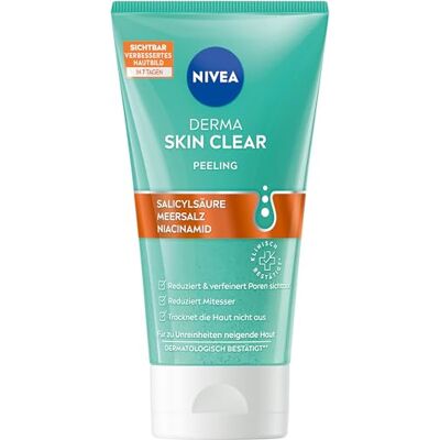 NIVEA Derma Skin Clear Poriën verstevigende scrub van gezicht en lichaam, gezichtsreiniging met salicylzuur en niacinamide voor een zichtbaar verbeterde teint (150 ml) NIVEA Derma Skin Clear Poriën verstevigende scrub van gezicht en lichaam, gezichtsreiniging met salicylzuur en niacinamide voor een zichtbaar verbeterde teint (150 ml)