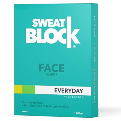 SWEATBLOCK Anti-transpirant gezichtsdoekjes voor mannen en vrouwen, klinisch geteste formule, controleert gezichtsolie en glans, helpt make-up langer te houden SWEATBLOCK Anti-transpirant gezichtsdoekjes voor mannen en vrouwen, klinisch geteste formule, controleert gezichtsolie en glans, helpt make-up langer te houden