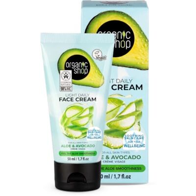 Organic Shop Lichte dagelijkse gezichtscrème voor alle huidtypes, avocado en aloë (50 ml) Organic Shop Lichte dagelijkse gezichtscrème voor alle huidtypes, avocado en aloë (50 ml)