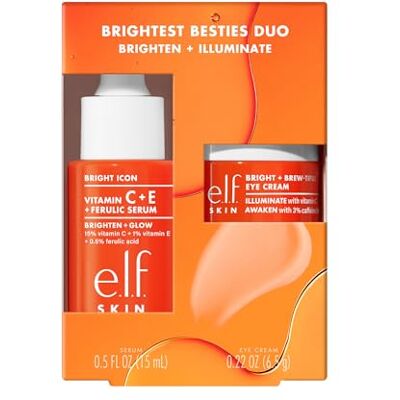 e.l.f. Duo SKIN Brightest Besties, gezichtsverzorgingsset in reisformaat, highlighter serum en oogcrème, vitamine C, ontcongestion, verlicht en egaliseert de teint e.l.f. Duo SKIN Brightest Besties, gezichtsverzorgingsset in reisformaat, highlighter serum en oogcrème, vitamine C, ontcongestion, verlicht en egaliseert de teint