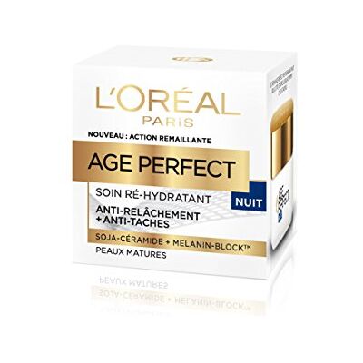 L'Oreal Paris l'oréalparis Nachtcrème tegen veroudering en vlekken Rehydraterende, verstevigende en anti-verslapping verzorging met collageen & Melanin-Block Rijpe huid Age Perfect 50 ml L'Oreal Paris l'oréalparis Nachtcrème tegen veroudering en vlekken Rehydraterende, verstevigende en anti-verslapping verzorging met collageen & Melanin-Block Rijpe huid Age Perfect 50 ml