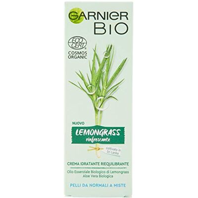 Garnier Bio Lemongrass Verfrissende gezichtscrème, natuurlijke gezichtscrème, hydraterende en balancerende gezichtscrème, citroengrassformule voor normale of gemengde huid, 50 ml Garnier Bio Lemongrass Verfrissende gezichtscrème, natuurlijke gezichtscrème, hydraterende en balancerende gezichtscrème, citroengrassformule voor normale of gemengde huid, 50 ml