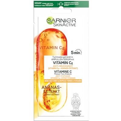 Garnier SkinActive Stoffen masker tegen vermoeidheid, voor vlekken en vermoeide huid, vitamine C en ananas-extract Garnier SkinActive Stoffen masker tegen vermoeidheid, voor vlekken en vermoeide huid, vitamine C en ananas-extract