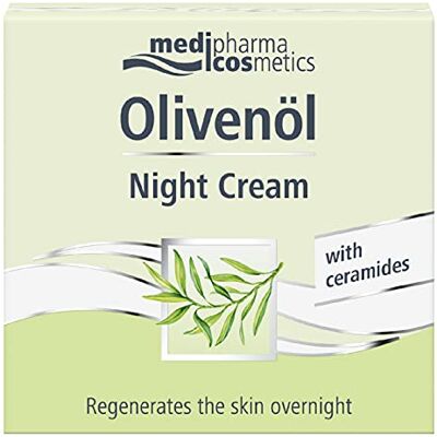 Medipharma Cosmetics Olivenol Night Cream Hydraterende anti-rimpel gezichtscrème 50 ml Anti-aging behandeling met olijfolie, jojoba-olie en sheaboter voor de droge huid (dames en heren) Medipharma Cosmetics Olivenol Night Cream Hydraterende anti-rimpel gezichtscrème 50 ml Anti-aging behandeling met olijfolie, jojoba-olie en sheaboter voor de droge huid (dames en heren)