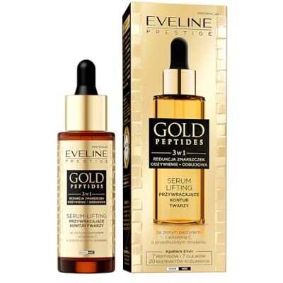EVELINE COSMETICS Gold Peptides Lifting gezichtsserum, anti-aging formule met peptiden, ceramiden, vitamine C en plantaardige stamcellen, 30 ml EVELINE COSMETICS Gold Peptides Lifting gezichtsserum, anti-aging formule met peptiden, ceramiden, vitamine C en plantaardige stamcellen, 30 ml