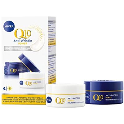 NIVEA Q10 Anti-rimpel verzorgingsset dag en nacht voor zichtbaar strakkere en rimpelverminderde huid in 7 dagen, Q10 gezichtsverzorgingsset met UVA/UVB-stralingsbescherming, geschenkdoos NIVEA Q10 Anti-rimpel verzorgingsset dag en nacht voor zichtbaar strakkere en rimpelverminderde huid in 7 dagen, Q10 gezichtsverzorgingsset met UVA/UVB-stralingsbescherming, geschenkdoos